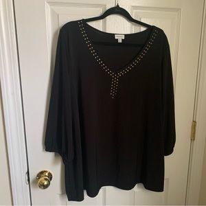 Avenue 18/20 black blouse rivet detail 3/4 sleeve